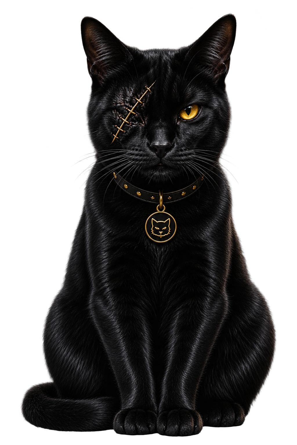 HORCAT black cat character with one eye and scars